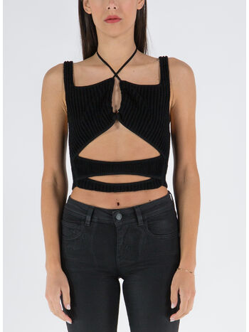 TOP RIBBED KNIT VELVET CUT-OUT, 004 BLACK, small