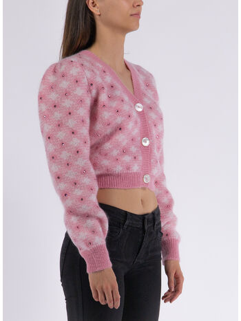 CARDIGAN IN MAGLIA VICHY, 1882 PINK, small