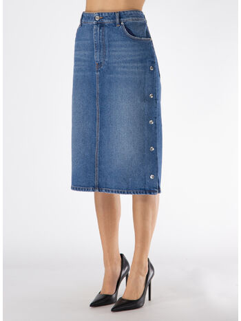 GONNA IN DENIM CON BOTTONI LATERALI, 4233 VINTAGE BLUE DENIM, small