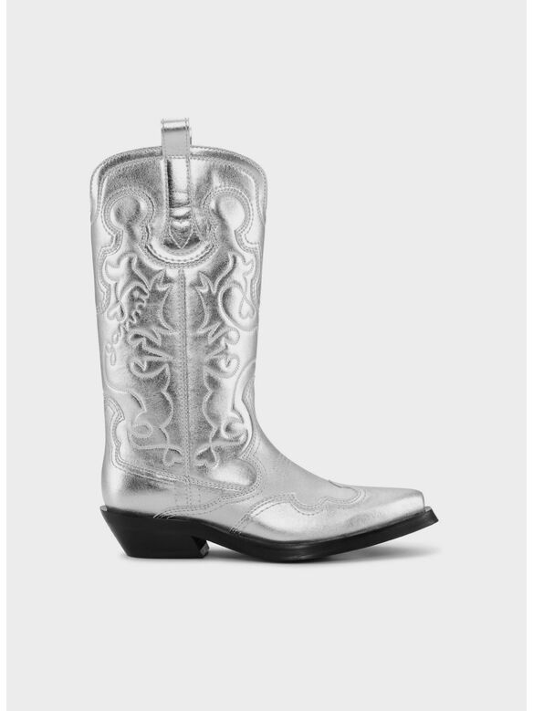 STIVALE MID SHAFT EMBROIDERED WESTERN, 018 SILVER, medium