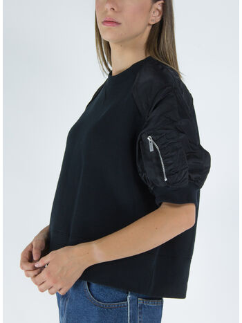 PULLOVER NYLON TWILL X SPONGE SWEAT, 001 BLACK, small