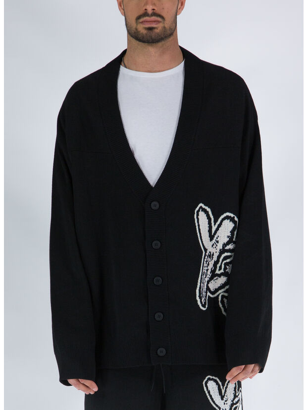 CARDIGAN LOGO KNIT, BLACK, large