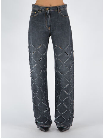 JEANS A GAMBA LARGA CON TAGLI, 1D430 GRIGIO SCURO, small