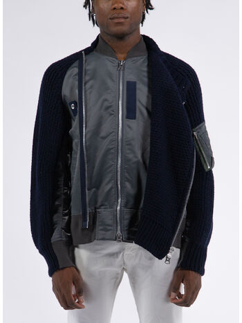 GIACCA NYLON TWILL MIX BLOUSON, 331 C/GRAY&times;NAVY, small