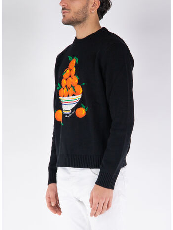 FELPA PYRAMIDE D'ORANGES INTARSIA JUMPER, BLACK, small