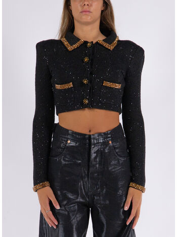 CARDIGAN BLACK KNIT GOLD STRASS, BLACK, small