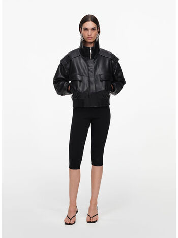 BOMBER FAUX IN PELLE, BLACK, small