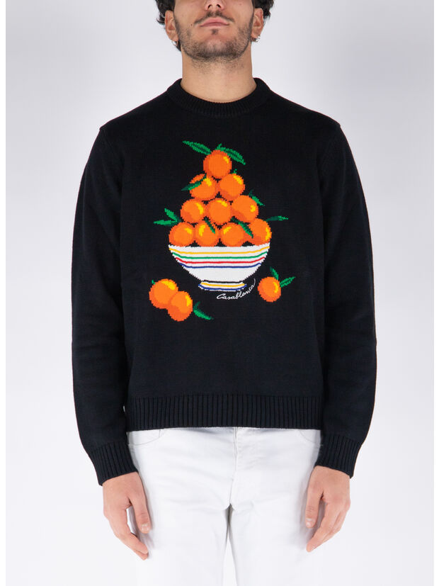 FELPA PYRAMIDE D'ORANGES INTARSIA JUMPER, BLACK, large
