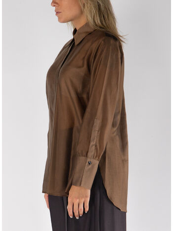 CAMICIA SEMITRASPARENTE CON COLLO BUTTON DOWN, CIOCCOLATO, small