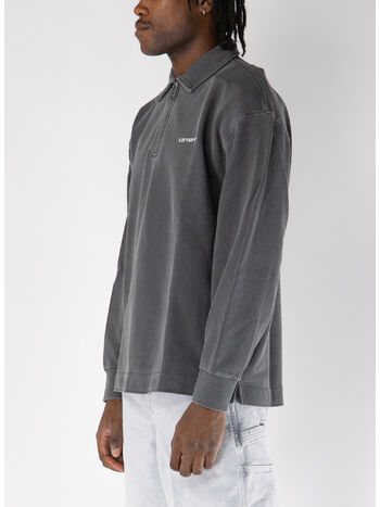 FELPA MEZZA ZIP PIQUESCRIPT, 0D2GD BLACK/WHITE GARMENT DYED, small