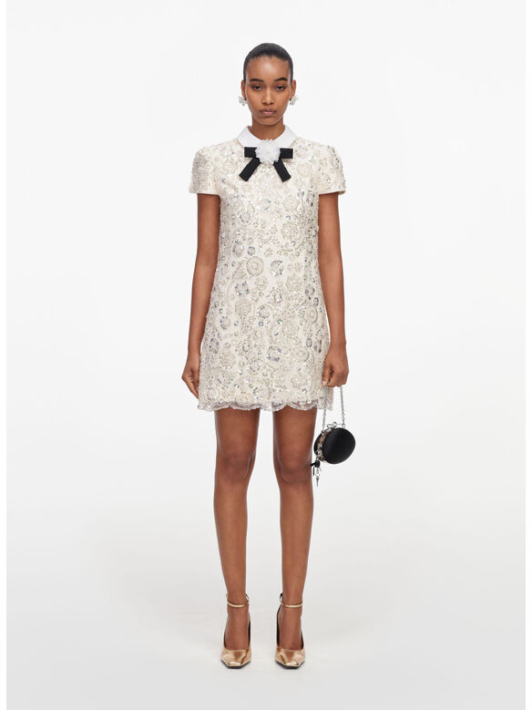 MINI ABITO SEQUIN EMBELLISHED, CREAM, medium