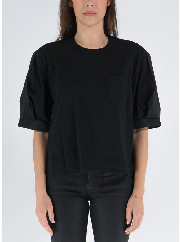 T-SHIRT JERSEY E POPELINE, 002 BLACK X BLACK, medium