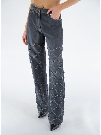 JEANS A GAMBA LARGA CON TAGLI, 1D430 GRIGIO SCURO, small