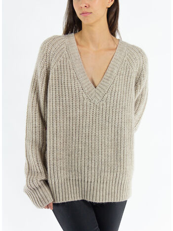 MAGLIONE FENNY A SCOLLO V, ECRU, small