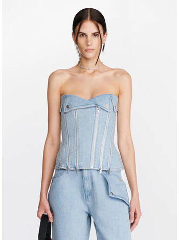 TOP IN DENIM BIKER CORSET, CYAN, small