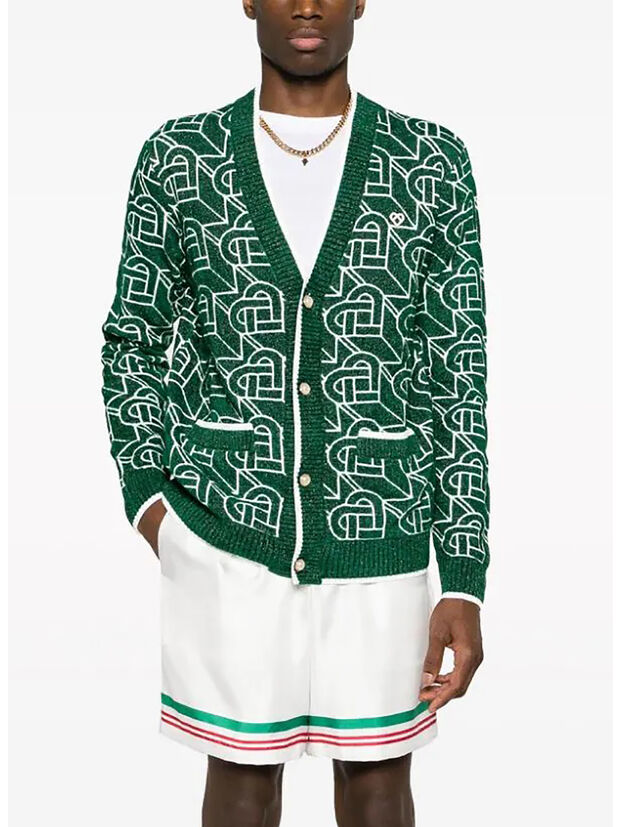 CARDIGAN HEART MONOGRAM, 01 GREEN/ WHITE, large