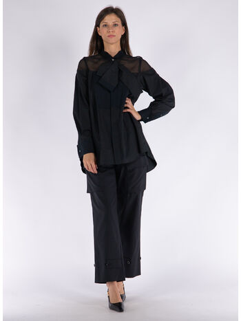 CAMICIA CHIFFON MIX COTTON POPLIN, 001 BLACK, small