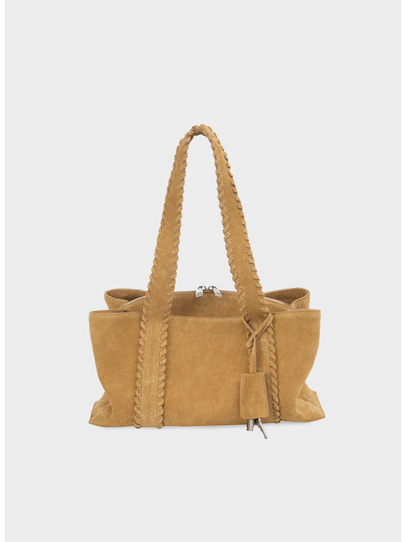 BORSA SHELL DUFFEL, TOFFEE FRINGE, medium