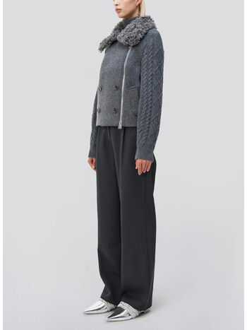 GIACCA GIOVANA CABLE KNIT SLEEVE JACKET, CHARCOAL, small