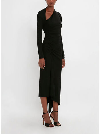 ABITO SLASH-NECK RUCHED MINI, 1 BLACK, small