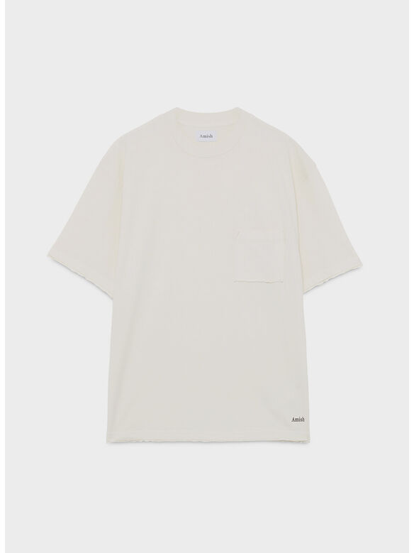 T-SHIRT RAW EDGE, C0087 Jersey micro logo Dyed Ecru, medium