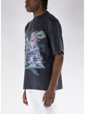 T-SHIRT A MANICHE CORTE CON STAMPA, BLACK, small