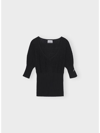PULLOVER MERINO LACE O-NECK, 099 BLACK, small