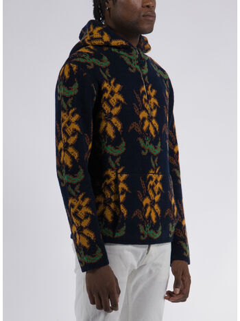 FELPA IN MAGLIA CON CAPPUCCIO FLOREALE JACQUARD, 0200, small