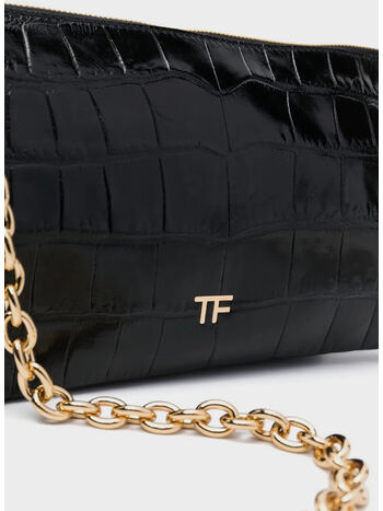 BORSA SHINY SOFT STAMPED CROC CLUTCH, 1N001 BLACK, small