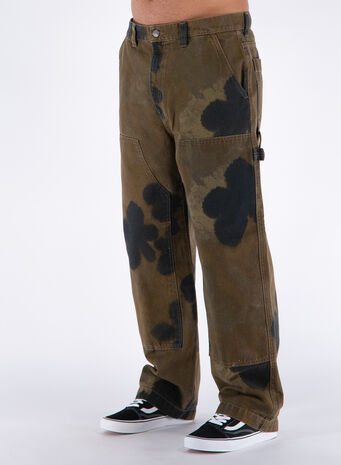 PANTALONE FLORAL DYE WORK PANT, BROWN, small