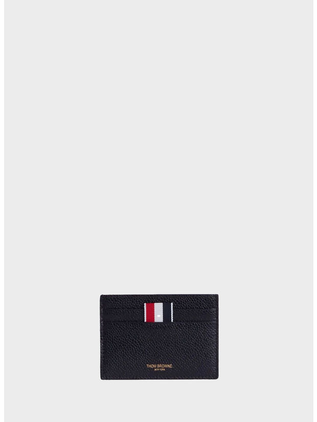 PORTACARTE SINGLE CARD HOLDER IN PEBBLE GRAIN LEATHER, 001 BLACK, large