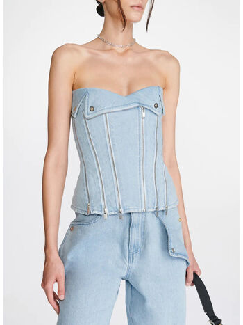 TOP IN DENIM BIKER CORSET, CYAN, small