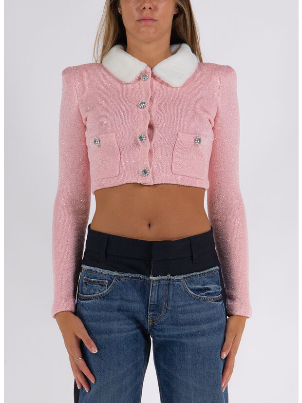 CARDIGAN PINK FAUX FUR COLLAR, PINK, large