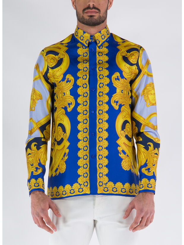 CAMICIA IN SETA, 5U670 NAVY COBALT GOLD, large