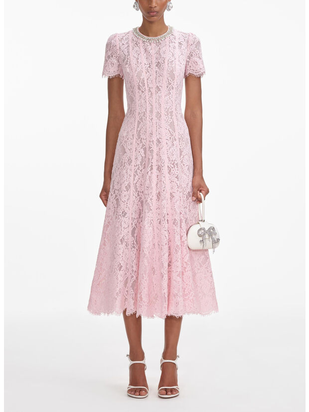 ABITO MIDI FLOREAL LACE EMBELLISHED, PINK, large