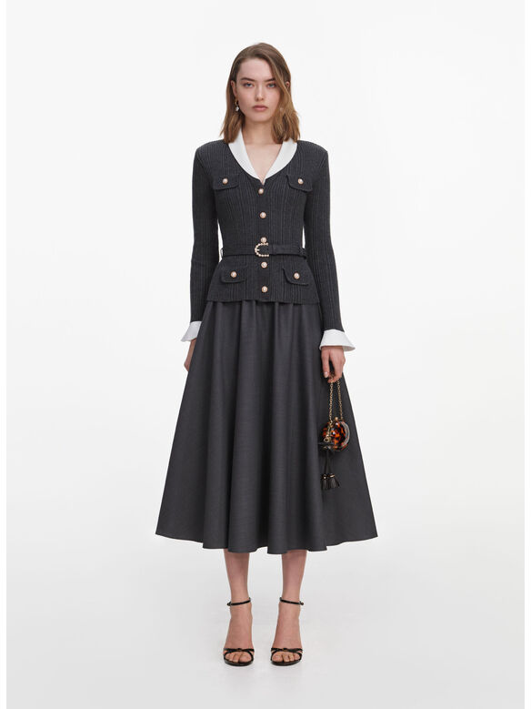 ABITO KNIT TWILL MIDI, GREY, medium