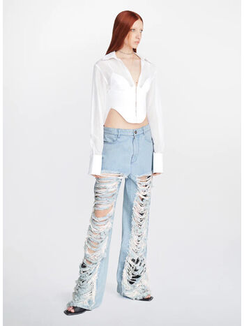 JEANS CLASSIC IN DENIM FRAYED, CYAN, small