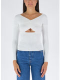 TOP RIBBED KNIT CROSSOVER, WHITE, thumb
