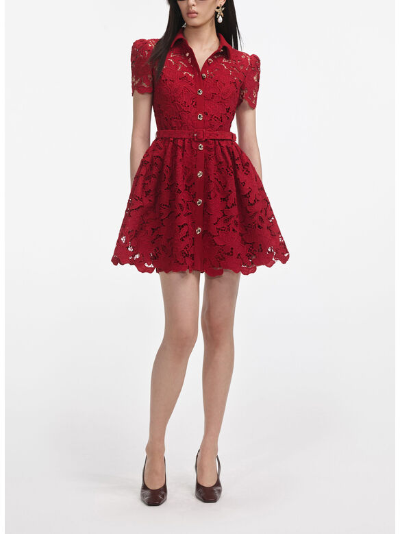 ABITO MINI BURGUNDY LACE COLLARED, BURGUNDY, medium