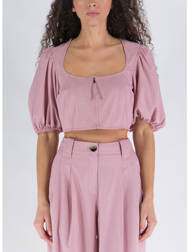 BLOUSE CROPPED  DREPEY MELANGE  ZIPPED, 545 PINK TULLE, large