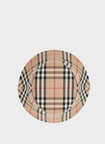 CAPPELLO DA PESCATORE IN MISTO COTONE CON MOTIVO VINTAGE CHECK, ARCHIVEBEIGE, small