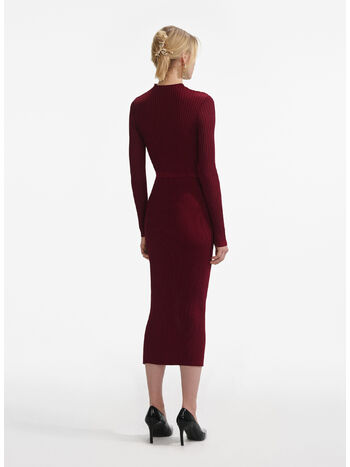 ABITO MIDI BURGUNDY CUT OUT RIB KNIT, BURGUNDY, small