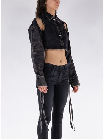 GIACCA CROPPED IN DENIM, 1274 004 WASHED BLACK, small