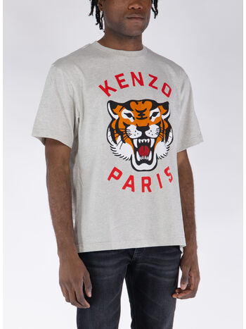 T-SHIRT LUCKY TIGER OVERSIZE UNISEX, 93 PALE GREY, small