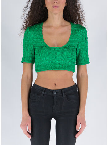 BLOUSE CRINKLED SATIN CROPPED SMOCK, 767 BRIGHT GREEN, small