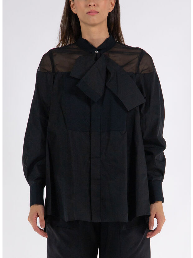 CAMICIA CHIFFON MIX COTTON POPLIN, 001 BLACK, large