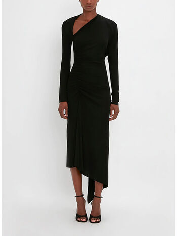 ABITO SLASH-NECK RUCHED MINI, 1 BLACK, small