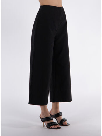 PANTALONE CROPPED WIDE COTTON SUTING, 099 BLACK, small