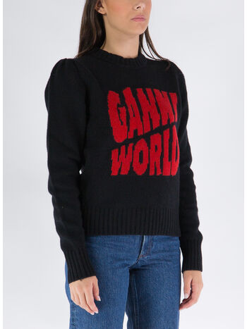 PULLOVER GRAPHIC GANNI WORLD, 099 BLACK, small