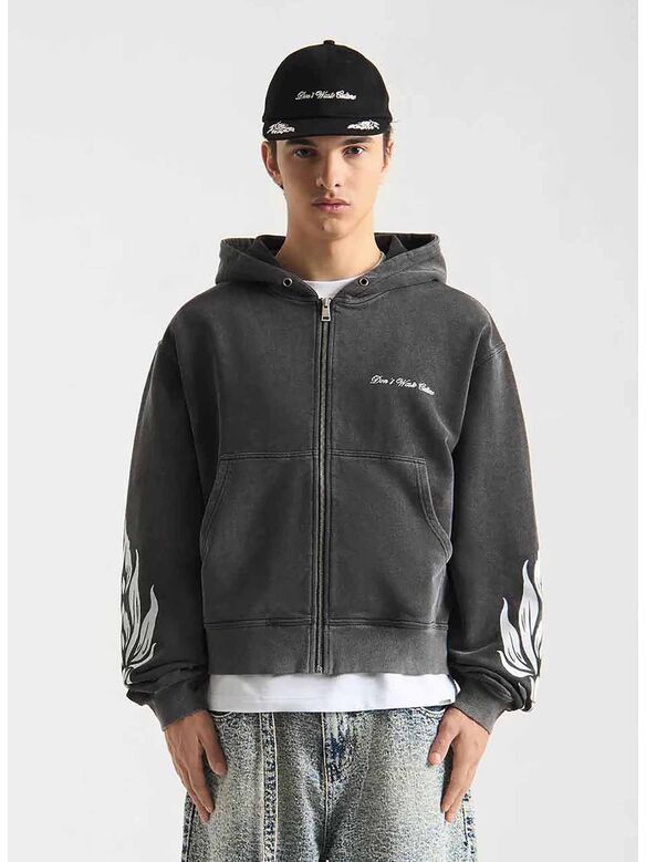 FELPA WESANDRA ZIP-HOODIE, WASHED BLACK, medium